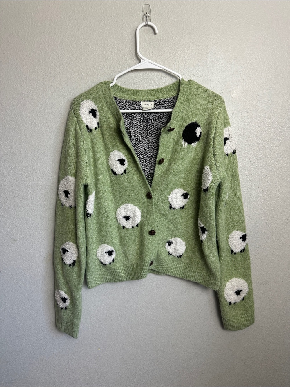 Green Sheep Pattern Button-Up Women's Cardigan
